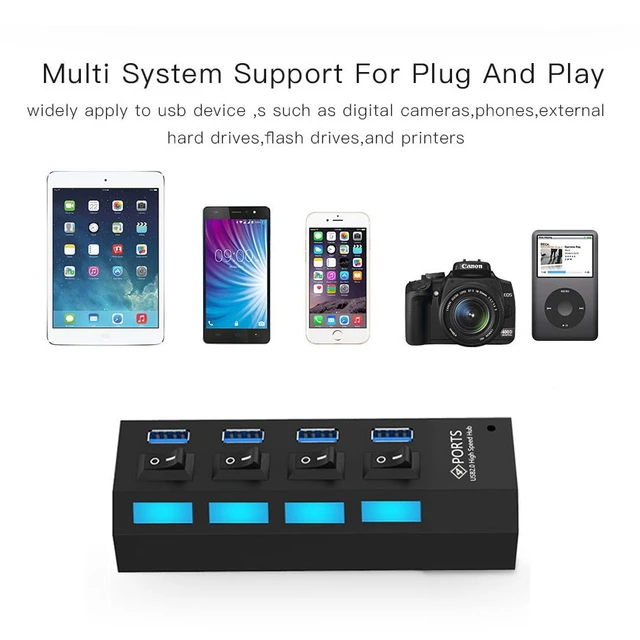 Alt view image 5 of 6 - 4 Ports USB 3.0 HUB, Super Speed 5Gbps, Plug and Play, Support 1TB (White)