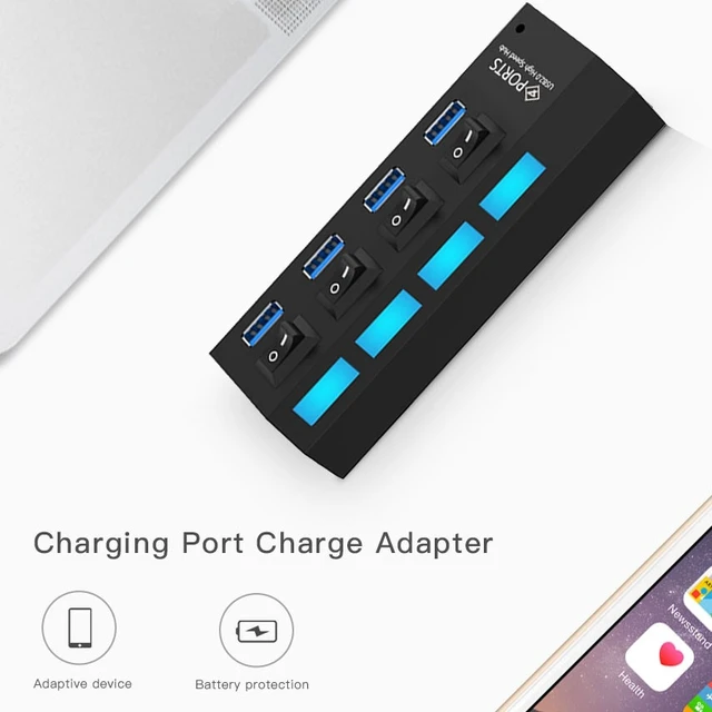 Alt view image 6 of 6 - 4 Ports USB 3.0 HUB, Super Speed 5Gbps, Plug and Play, Support 1TB (White)
