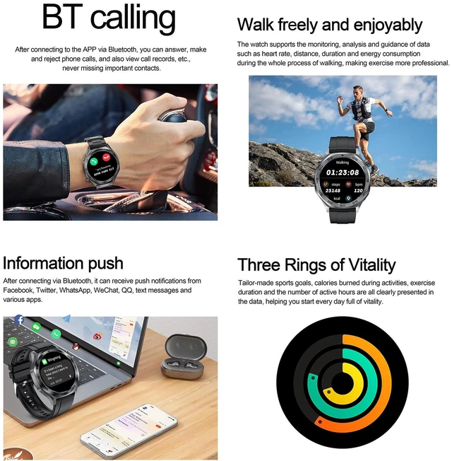 Alt view image 6 of 14 - AK83 BT Call Smart Watch, Support Blood Pressure / Heart Rate / Sports Health Monitoring Fitness Tracker (Steel 3-Bead Steel)