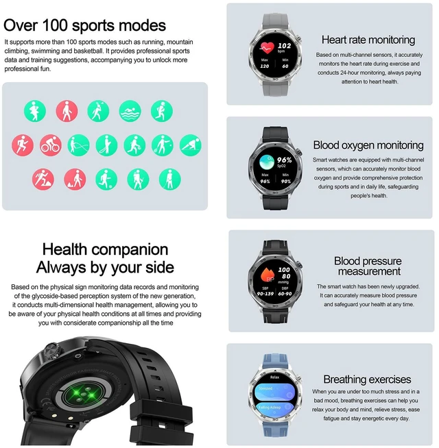 Alt view image 7 of 14 - AK83 BT Call Smart Watch, Support Blood Pressure / Heart Rate / Sports Health Monitoring Fitness Tracker (Steel 3-Bead Steel)
