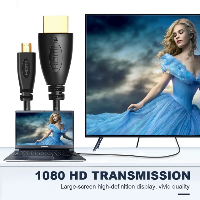 Alt view image 3 of 7 - 1.8m Gold Plated 3D 1080P Micro HDMI Male to HDMI Male cable for Mobile Phone, Cameras, GoPro