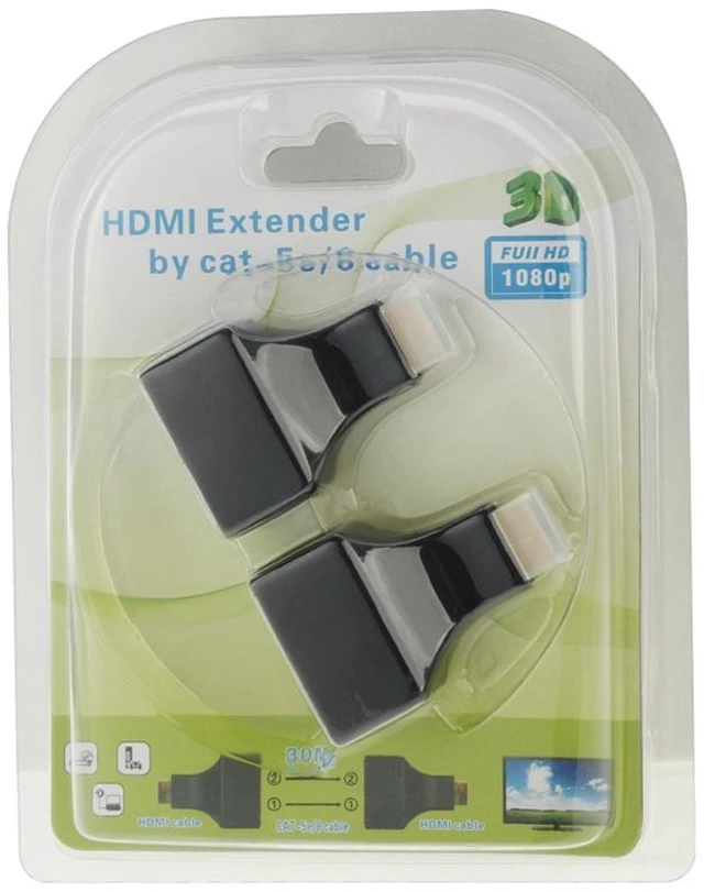 Alt view image 4 of 4 - 30m HDMI to Dual Port RJ45 Network Cable Extender Over by Cat 5e/6 3D HDTV Up