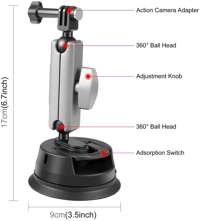 Main image of PULUZ Car Suction Cup Arm Mount with Mount Adapter & Long Screw