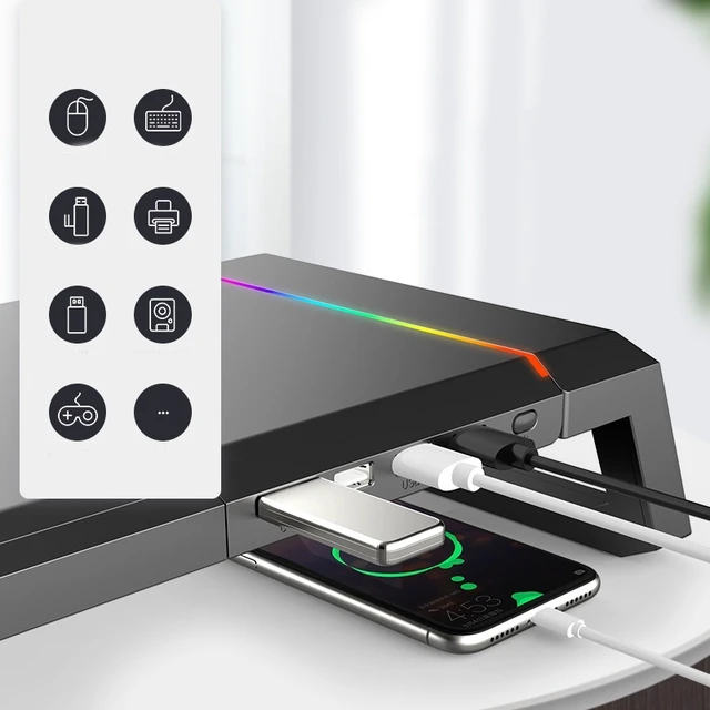 Alt view image 2 of 14 - ICE COOREL T1 Monitor Increased Rack Foldable Laptop Stand With RGB Lighting & 4xUSB Expansion Interface (Moonlight White)