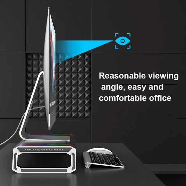 Alt view image 3 of 14 - ICE COOREL T1 Monitor Increased Rack Foldable Laptop Stand With RGB Lighting & 4xUSB Expansion Interface (Moonlight White)