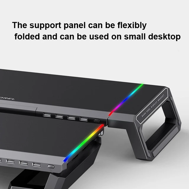 Alt view image 7 of 14 - ICE COOREL T1 Monitor Increased Rack Foldable Laptop Stand With RGB Lighting & 4xUSB Expansion Interface (Moonlight White)
