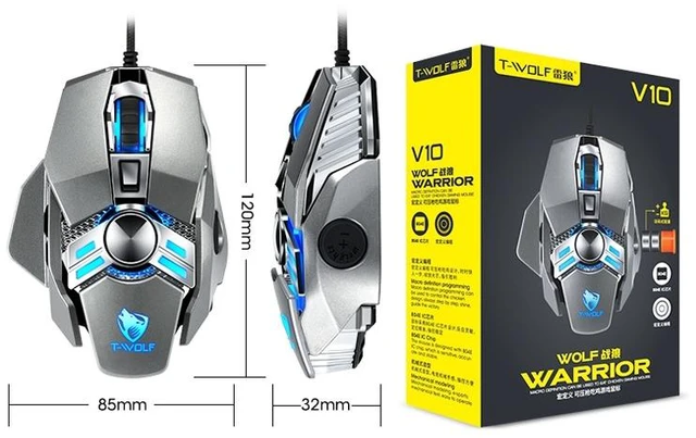 Alt view image 2 of 5 - T-WOLF V10 USB Interface 7 Buttons 6400 DPI Gaming Wired Mouse Custom Macro Programming 4-Color Breathing Light Gaming Mouse, Cable Length: 1.5m(Gun Color)