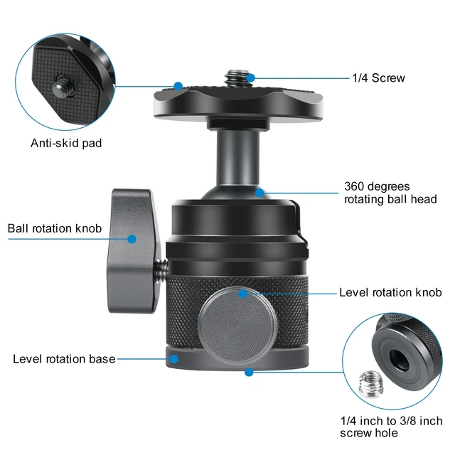 Alt view image 2 of 4 - PULUZ 360 Panorama Aluminum Alloy Tripod Ball Head Adapter with Knob Lock(Black) (Black)