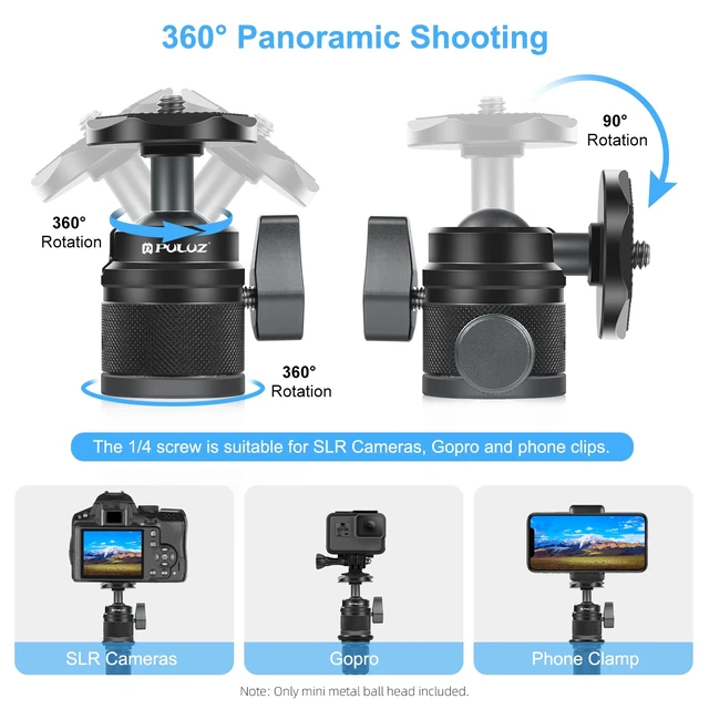 Alt view image 3 of 4 - PULUZ 360 Panorama Aluminum Alloy Tripod Ball Head Adapter with Knob Lock(Black) (Black)