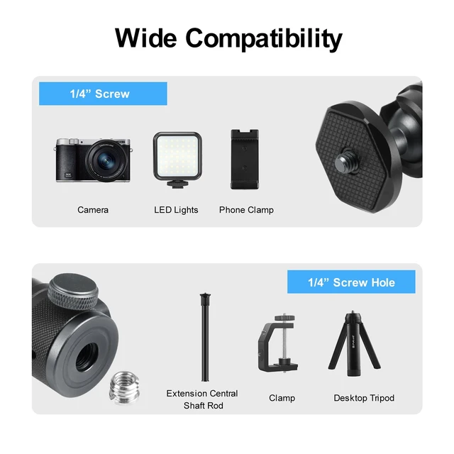 Alt view image 4 of 4 - PULUZ 360 Panorama Aluminum Alloy Tripod Ball Head Adapter with Knob Lock(Black) (Black)
