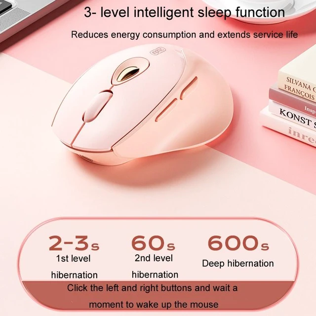 Alt view image 6 of 14 - Inphic DR801 2.4G+Bluetooth 5.0/4.0 Wireless Mouse USB Tri-Mode Mute Rechargeable Girls Office Home Gaming Mouse (Pink)