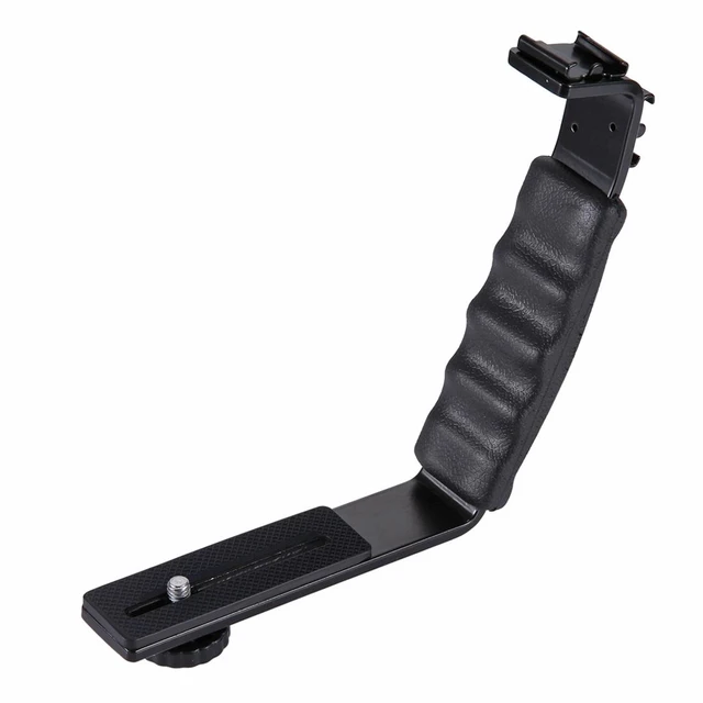 Main image of PULUZ L-Shape Bracket Handheld Grip Holder with Dual Side Cold Shoe Mounts for Video Light Flash, DSLR Camera