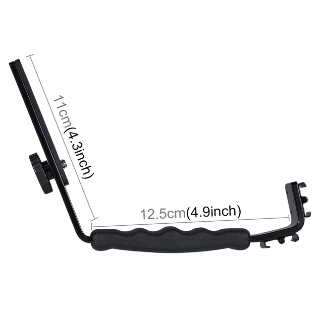 Alt view image 2 of 7 - PULUZ L-Shape Bracket Handheld Grip Holder with Dual Side Cold Shoe Mounts for Video Light Flash, DSLR Camera