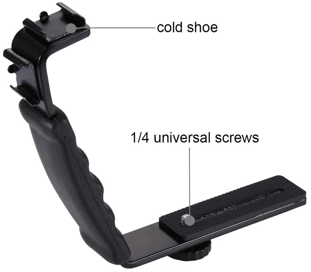 Alt view image 3 of 7 - PULUZ L-Shape Bracket Handheld Grip Holder with Dual Side Cold Shoe Mounts for Video Light Flash, DSLR Camera