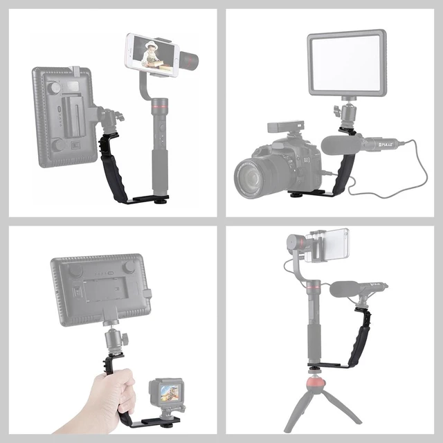 Alt view image 4 of 7 - PULUZ L-Shape Bracket Handheld Grip Holder with Dual Side Cold Shoe Mounts for Video Light Flash, DSLR Camera