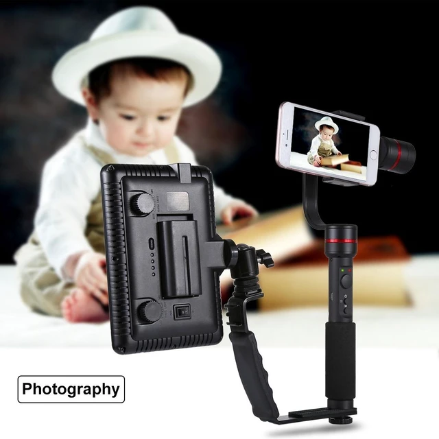 Alt view image 5 of 7 - PULUZ L-Shape Bracket Handheld Grip Holder with Dual Side Cold Shoe Mounts for Video Light Flash, DSLR Camera