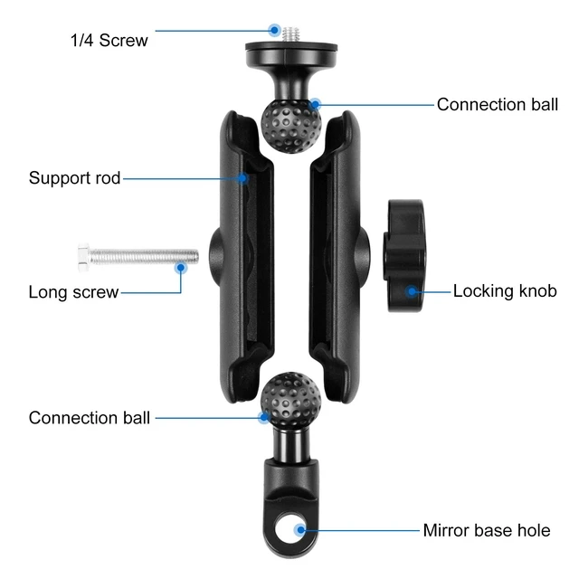 Alt view image 2 of 4 - PULUZ Motorcycle Holder Mirror Base Hole Fixed Mount for GoPro and Other Action Cameras(Black)