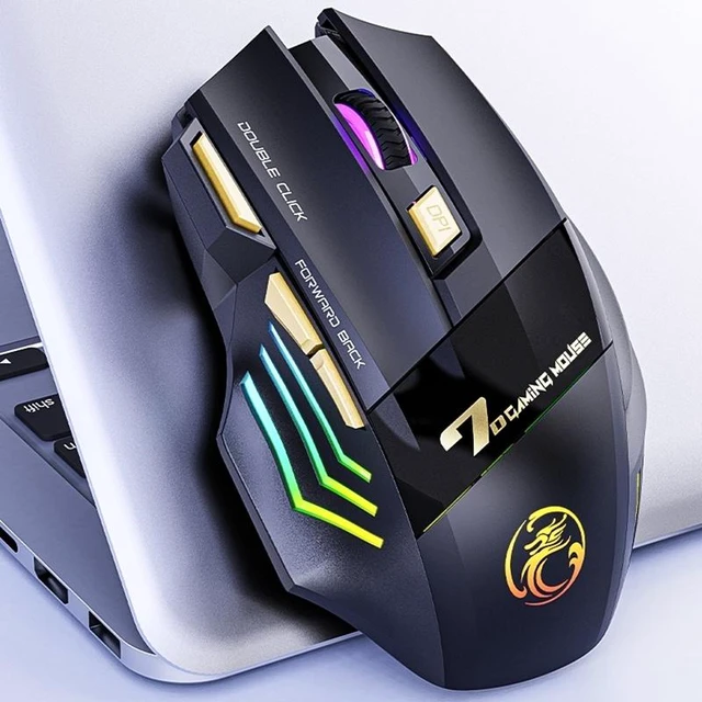 Alt view image 2 of 14 - iMICE GW-X7 2.4G + Bluetooth Dual Mode 7-button Silent Rechargeable Wireless Gaming Mouse with Colorful RGB Lights GW-X7 2.4G + Bluetooth (Black)