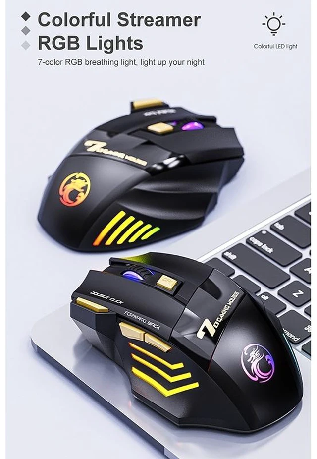 Alt view image 4 of 14 - iMICE GW-X7 2.4G + Bluetooth Dual Mode 7-button Silent Rechargeable Wireless Gaming Mouse with Colorful RGB Lights GW-X7 2.4G + Bluetooth (Black)