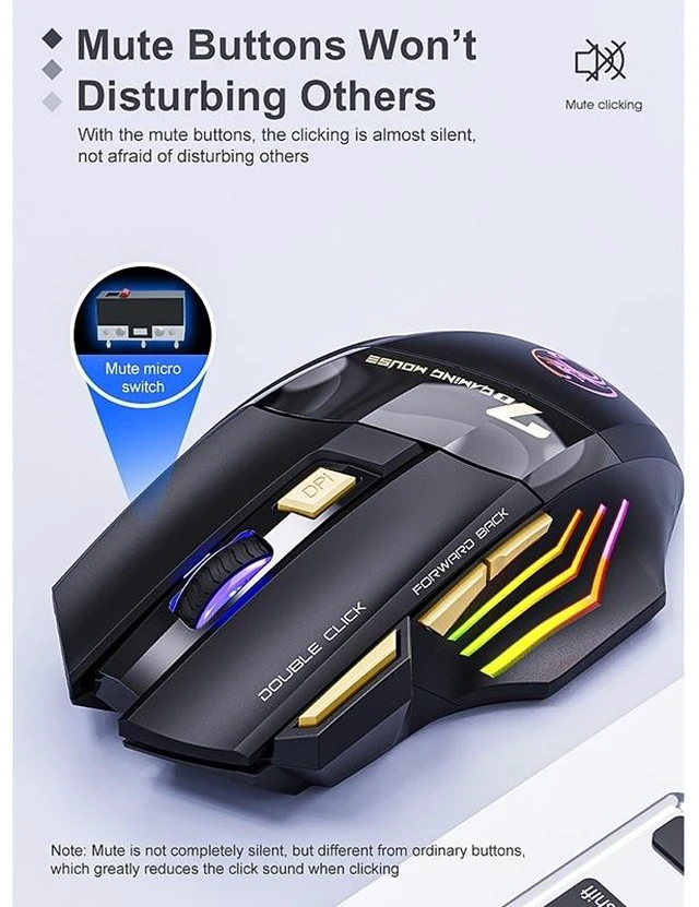 Alt view image 6 of 14 - iMICE GW-X7 2.4G + Bluetooth Dual Mode 7-button Silent Rechargeable Wireless Gaming Mouse with Colorful RGB Lights GW-X7 2.4G + Bluetooth (Black)