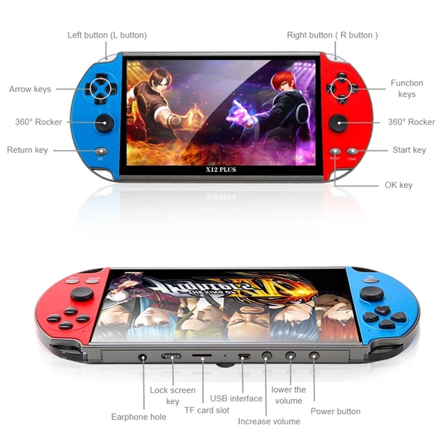 Alt view image 2 of 7 - Powkiddy X12 Plus Retro Classic Games Handheld Game Console with 7 inch HD Screen & 16GB Memory, Support MP4 / E-book (Red + Blue)