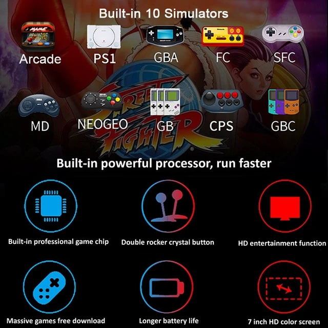 Alt view image 5 of 7 - Powkiddy X12 Plus Retro Classic Games Handheld Game Console with 7 inch HD Screen & 16GB Memory, Support MP4 / E-book (Red + Blue)