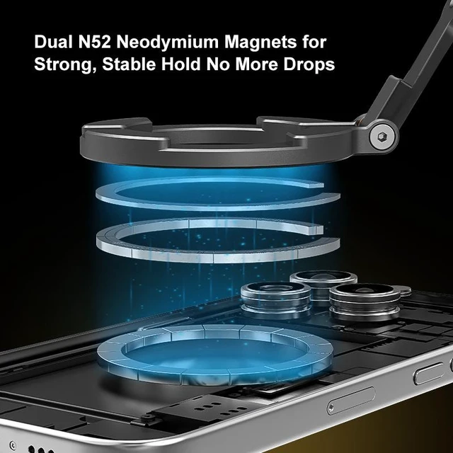 Alt view image 3 of 14 - PULUZ MagSafe Dual-Head Magnetic Folding Phone Holder Bracket (Black) (Black)