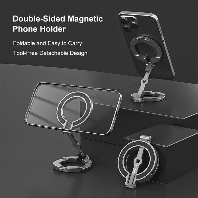 Main image of PULUZ MagSafe Dual-Head Magnetic Folding Phone Holder Bracket (Black) (Black)