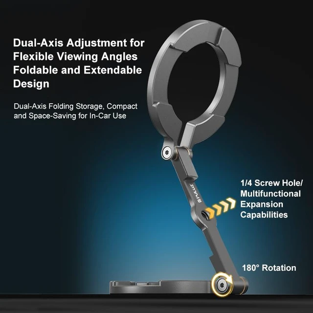 Alt view image 4 of 14 - PULUZ MagSafe Dual-Head Magnetic Folding Phone Holder Bracket (Black) (Black)