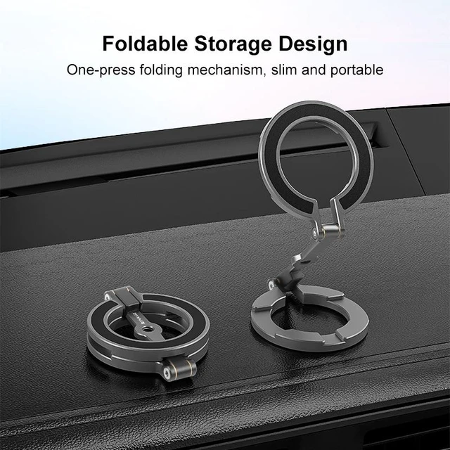 Alt view image 7 of 14 - PULUZ MagSafe Dual-Head Magnetic Folding Phone Holder Bracket (Black) (Black)