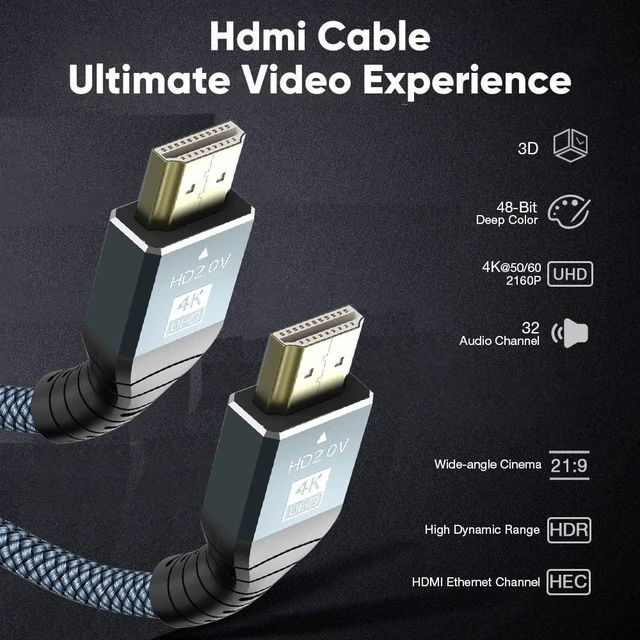 Alt view image 7 of 7 - 2m HDMI 2.0 Version 4K 60Hz HD Cable 2m (Grey)