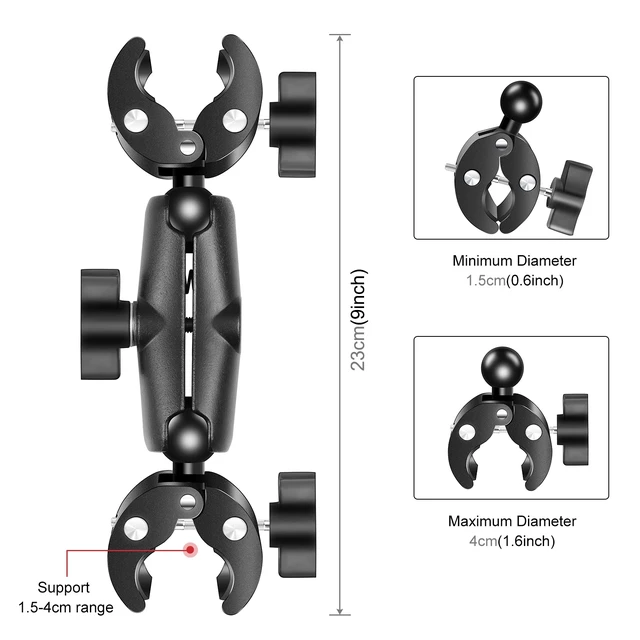 Main image of PULUZ Motorcycle Dualheads Crab Clamp Action Camera Handlebar Fixed Mount(Black)