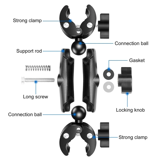 Alt view image 2 of 13 - PULUZ Motorcycle Dualheads Crab Clamp Action Camera Handlebar Fixed Mount(Black)