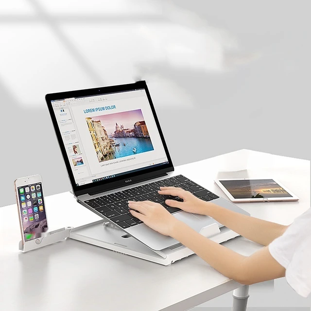 Alt view image 3 of 13 - Multifunctional Folding Notebook Stand Monitor Increase Rack, Colour: Tripod (White) Tripod (White)