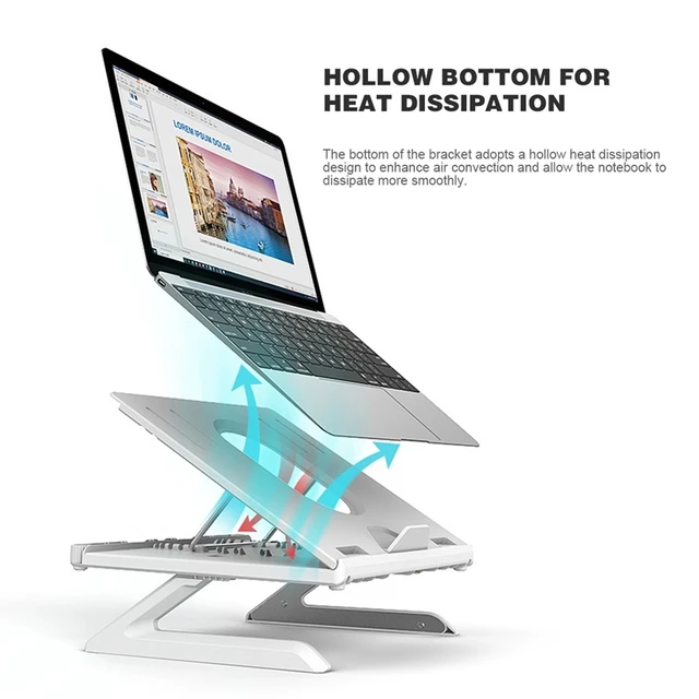 Alt view image 6 of 13 - Multifunctional Folding Notebook Stand Monitor Increase Rack, Colour: Tripod (White) Tripod (White)
