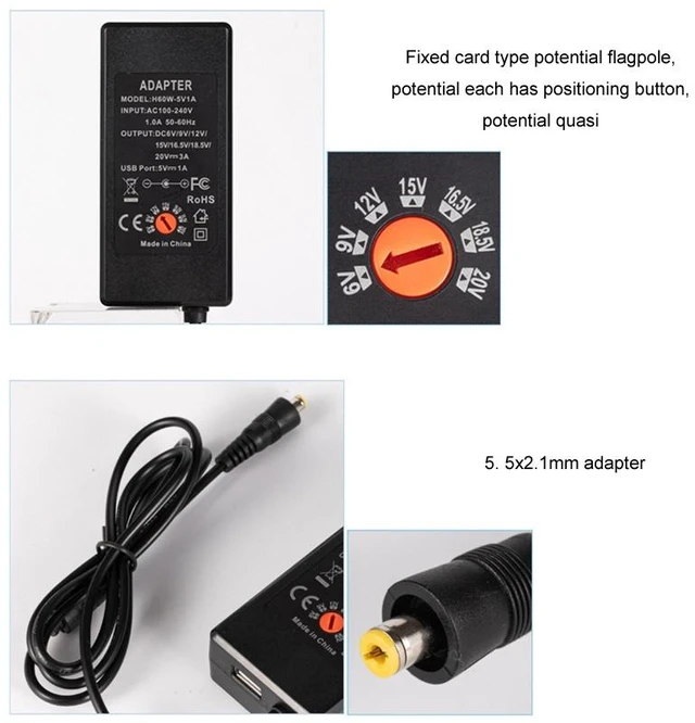 Alt view image 6 of 6 - 65W 6-20V Adjustable 3A DC Power Adapter Charger, Specification: UK Plug Large