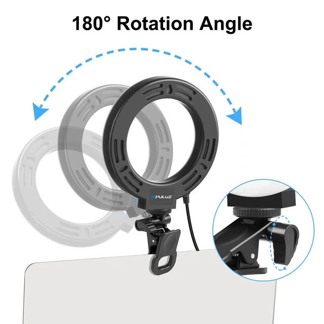 Alt view image 2 of 7 - PULUZ 4.7 inch 12cm Ring Selfie Light 3 Modes USB Dimmable Dual Color Temperature LED Curved Vlogging Photography Video Lights with Monitor Clip Holder (Black) (Black)