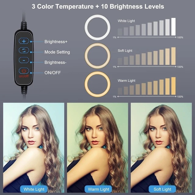 Alt view image 3 of 7 - PULUZ 4.7 inch 12cm Ring Selfie Light 3 Modes USB Dimmable Dual Color Temperature LED Curved Vlogging Photography Video Lights with Monitor Clip Holder (Black) (Black)