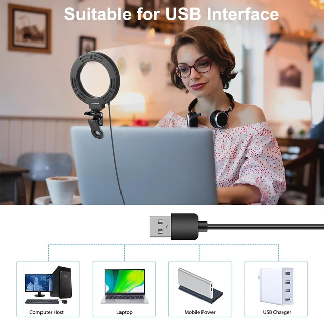 Alt view image 5 of 7 - PULUZ 4.7 inch 12cm Ring Selfie Light 3 Modes USB Dimmable Dual Color Temperature LED Curved Vlogging Photography Video Lights with Monitor Clip Holder (Black) (Black)