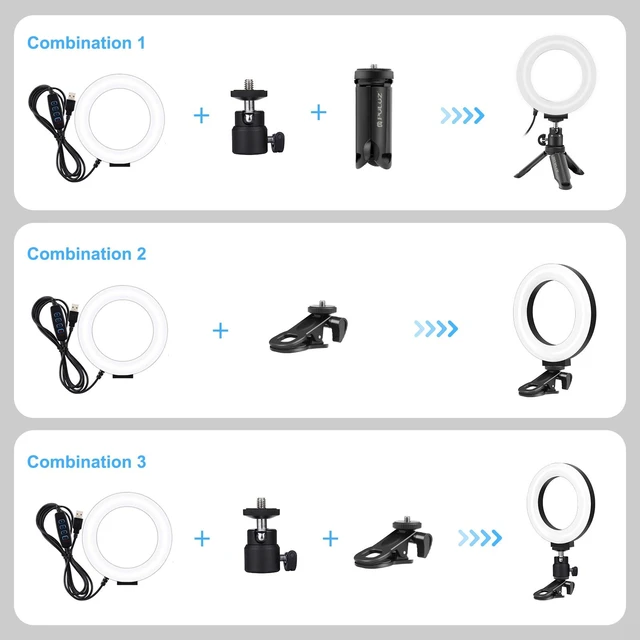 Alt view image 6 of 7 - PULUZ 4.7 inch 12cm Ring Selfie Light 3 Modes USB Dimmable Dual Color Temperature LED Curved Vlogging Photography Video Lights with Monitor Clip Holder (Black) (Black)
