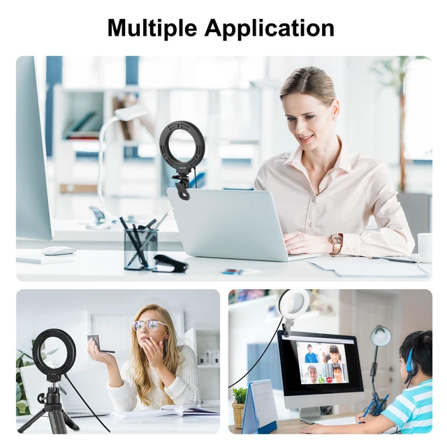 Alt view image 7 of 7 - PULUZ 4.7 inch 12cm Ring Selfie Light 3 Modes USB Dimmable Dual Color Temperature LED Curved Vlogging Photography Video Lights with Monitor Clip Holder (Black) (Black)