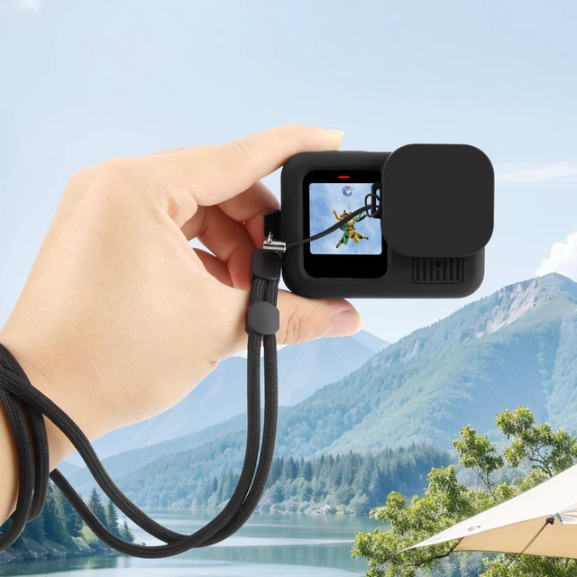 Alt view image 7 of 7 - For GoPro HERO13 Black PULUZ Silicone Protective Case Side Interface Cover with Wrist Strap & Lens Cover (Black)