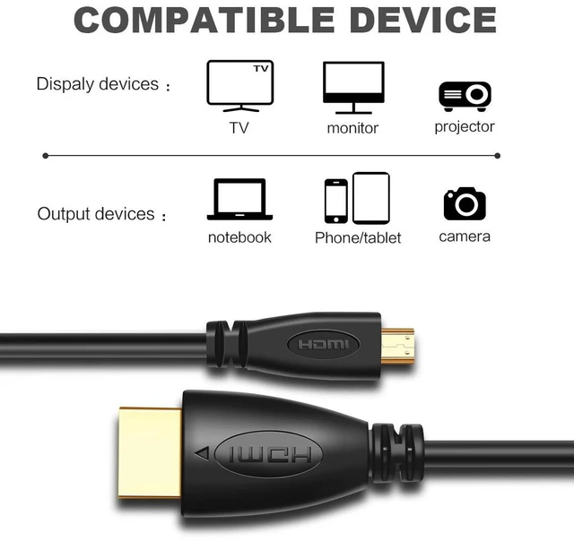 Alt view image 6 of 7 - 1.5m Gold Plated 3D 1080P Micro HDMI Male to HDMI Male cable for Mobile Phone, Cameras, GoPro