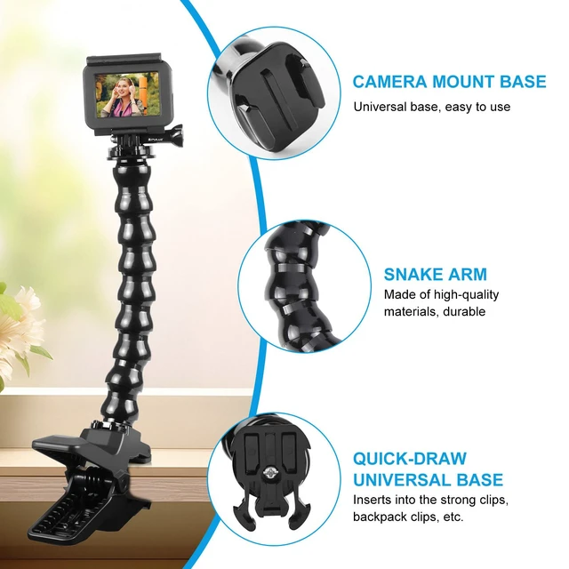 Alt view image 3 of 7 - PULUZ Action Sports Cameras Jaws Flex Clamp Mount with Phone Clamp (Black)