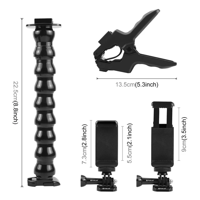 Alt view image 2 of 7 - PULUZ Action Sports Cameras Jaws Flex Clamp Mount with Phone Clamp (Black)