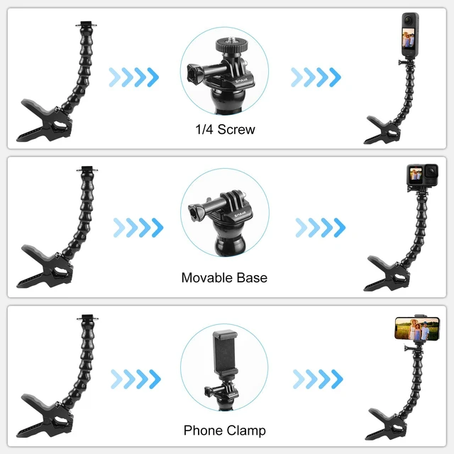 Alt view image 7 of 7 - PULUZ Action Sports Cameras Jaws Flex Clamp Mount with Phone Clamp (Black)