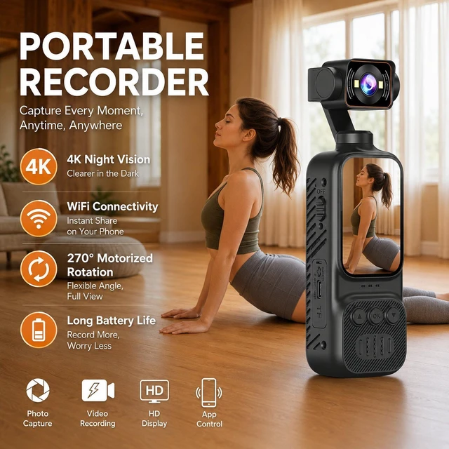 Main image of Handheld Vlog Camera With 270-Degree Motorized Rotatable Lens 2.0 Inch Screen Pocket Video Recorder WiFi Sports Action Cam DV07-4K