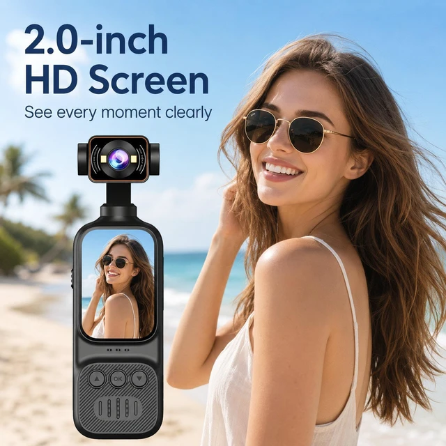 Alt view image 2 of 14 - Handheld Vlog Camera With 270-Degree Motorized Rotatable Lens 2.0 Inch Screen Pocket Video Recorder WiFi Sports Action Cam DV07-4K
