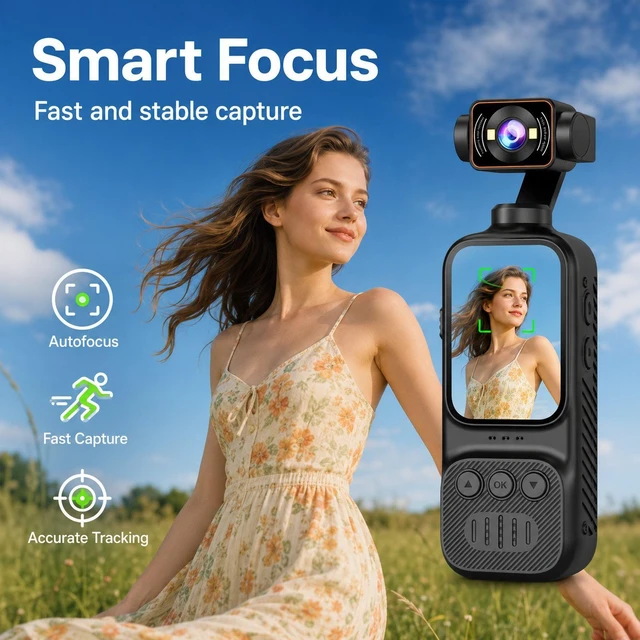 Alt view image 3 of 14 - Handheld Vlog Camera With 270-Degree Motorized Rotatable Lens 2.0 Inch Screen Pocket Video Recorder WiFi Sports Action Cam DV07-4K
