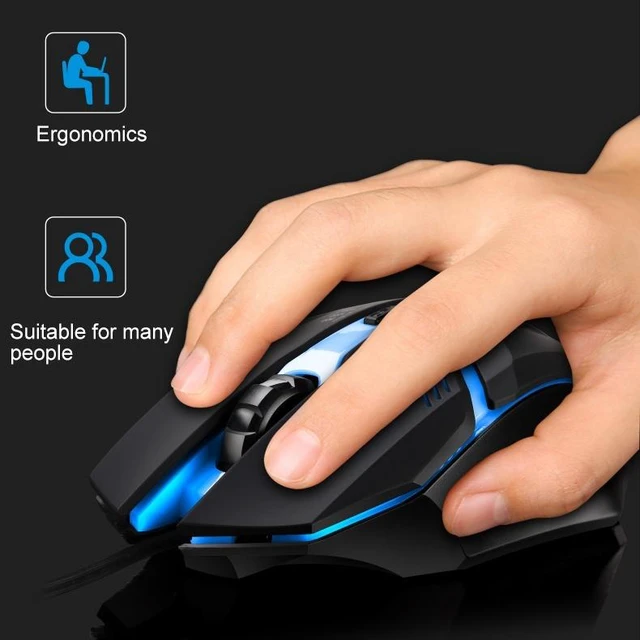 Alt view image 6 of 6 - K2 USB LED Backlight 1600DPI Three-speed Adjustable Wired Optical Gaming Mouse, Length: 1.3m